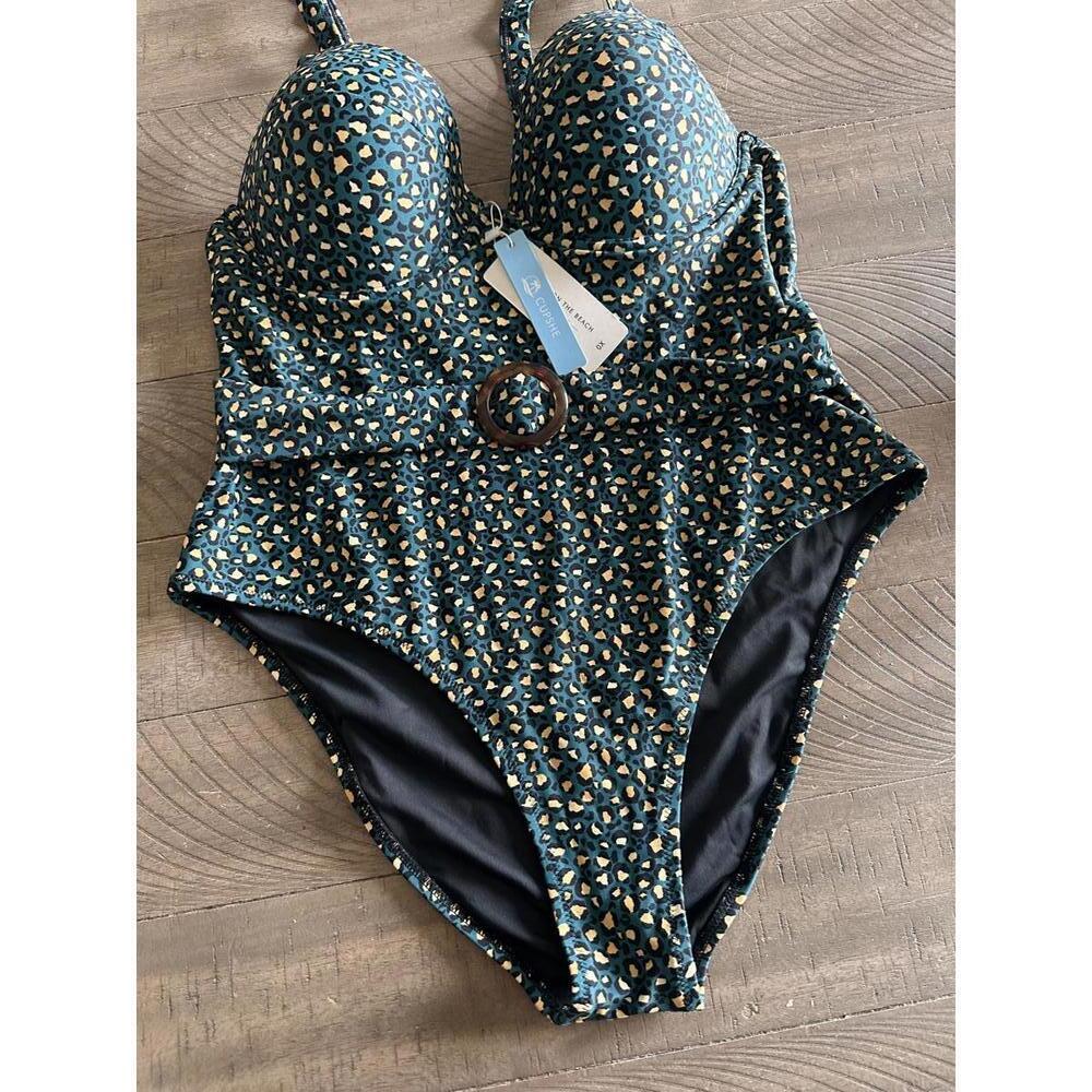 NWT CUPSHE Leopard O-Ring Underwire One Piece Swimsuit Women’s Plus size 0X (14) - Picture 2 of 14